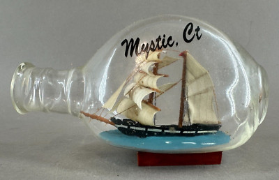 Ship In Bottle Pirate Schooner Clipper Sailing Whaling Mystic Seaport CT Vintage
