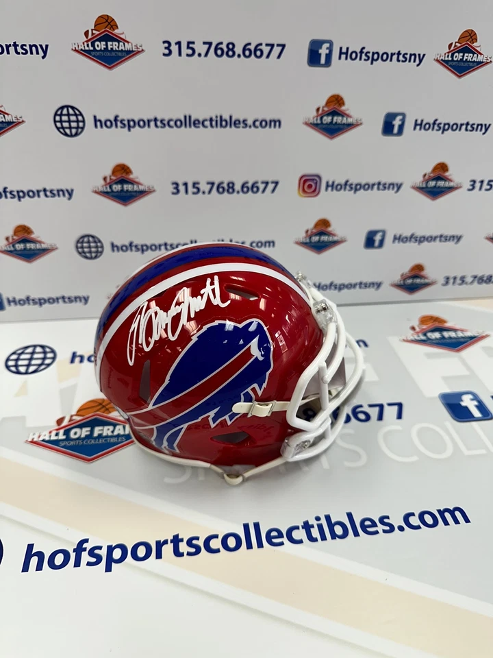 HALL OF FRAMES SPORTS COLLECTIBLES BRUCE SMITH SIGNED BUFFALO BILLS THROWBACK MINI HELMET - JSA COA