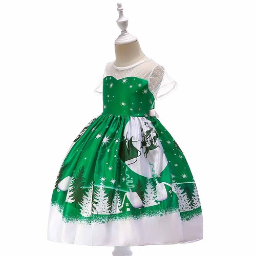 Kids Girls Christmas Santa Dresses Pageant Ball Gown Princess Xmas Tree Dress - Picture 5 of 10