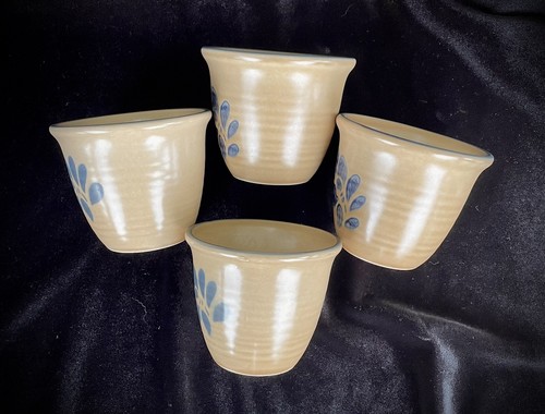 Set of 4 Pfaltzgraff Folk Art Custard Cups Vintage 2 3/4 in. tall Blue Tan USA - Picture 11 of 24