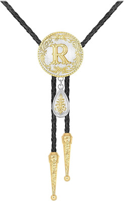 Western Bolo Tie for Men Gold Initial Letter a to Z Native American Bola Ties Ro