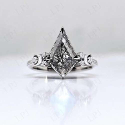 Moon Of My Life Black Rutile Quartz Engagement Ring Kite Shape Cut 2.80Ct 12x8mm - Picture 4 of 7