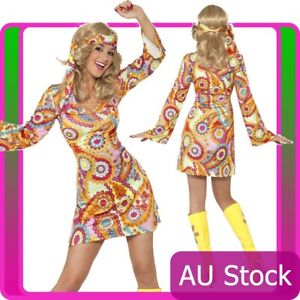 60s 70s Hippy Chick Lady Costume Disco Retro Groovy Go Go Dance Fancy Dress