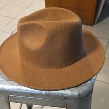Brown Solid Fedora Hat Unisex Adults One Size Pre-Owned Excellent