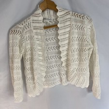 Women’s Dress Barn White Long Sleeve Juniors Made in USA Crochet Small Sweater