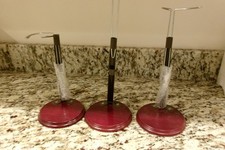 Adjustable vertical doll display/stand 3 wood base  l metal