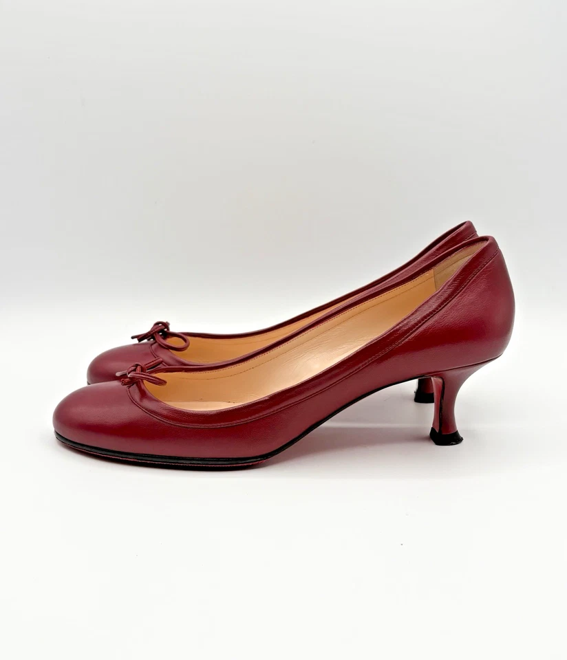 Christian Louboutin Rojo/Borgoña Estilo Ballet Gatito Tacones Arco Acento Talla EU 37 7 Foto 3 de 4