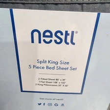 New Nestl 5 Piece SPLIT King Bed Sheet Set, Hypoallergenic Microfiber Dark Gray