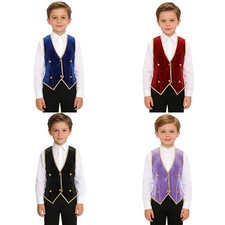 Kids Boys Medieval Jacket Tailcoat Gentleman Vest Carnival Costume Velvet Stage