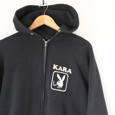 80s90s Playboy Parody Patch Vintage Zip Sweatshirt Parker Black