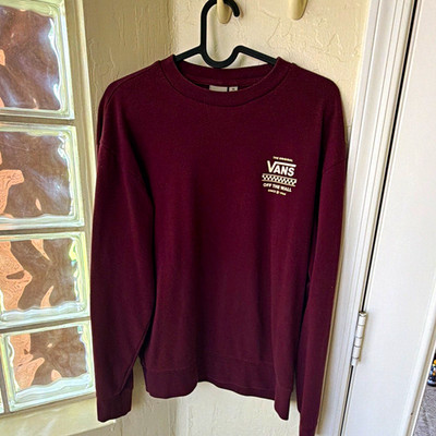 VANS Men's Burgundy Solid Crew Neck Pullover Sweatshirt Long Sleeve Logo