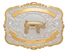 Crumrine Western Belt Buckle Kids Show Pig Bead Edge Gold White 384G