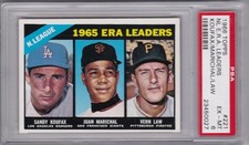 SANDY KOUFAX/JUAN MARICHAL/VERN LAW 1966 Topps N.L. ERA Leaders #221 PSA 6