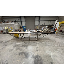 Large Industrial Work Bench, Metal Frame, Wooden Top, Brown & Silver