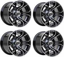 GTW Spyder 10 inch Machined/Black Aluminum Golf Cart Wheel | 3:4 Offset | Set 4