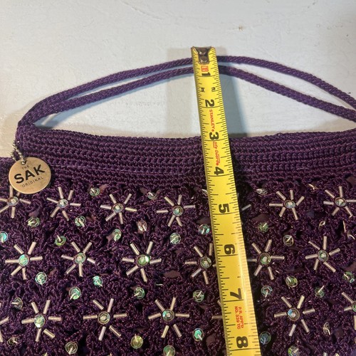 The Sak Deep Purple Crocheted With Sequins & Bugle Beads Hand Bag, Purse, Clutch - Picture 4 of 10