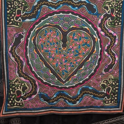 Beautiful Hand Stitched Peruvian Tapestry From The Amazon Jungle Shipibo Tribe