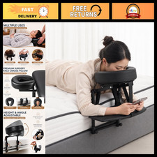 Adjustable Memory Foam Massage Headrest for Bed with Long Armrest Shelf - Black