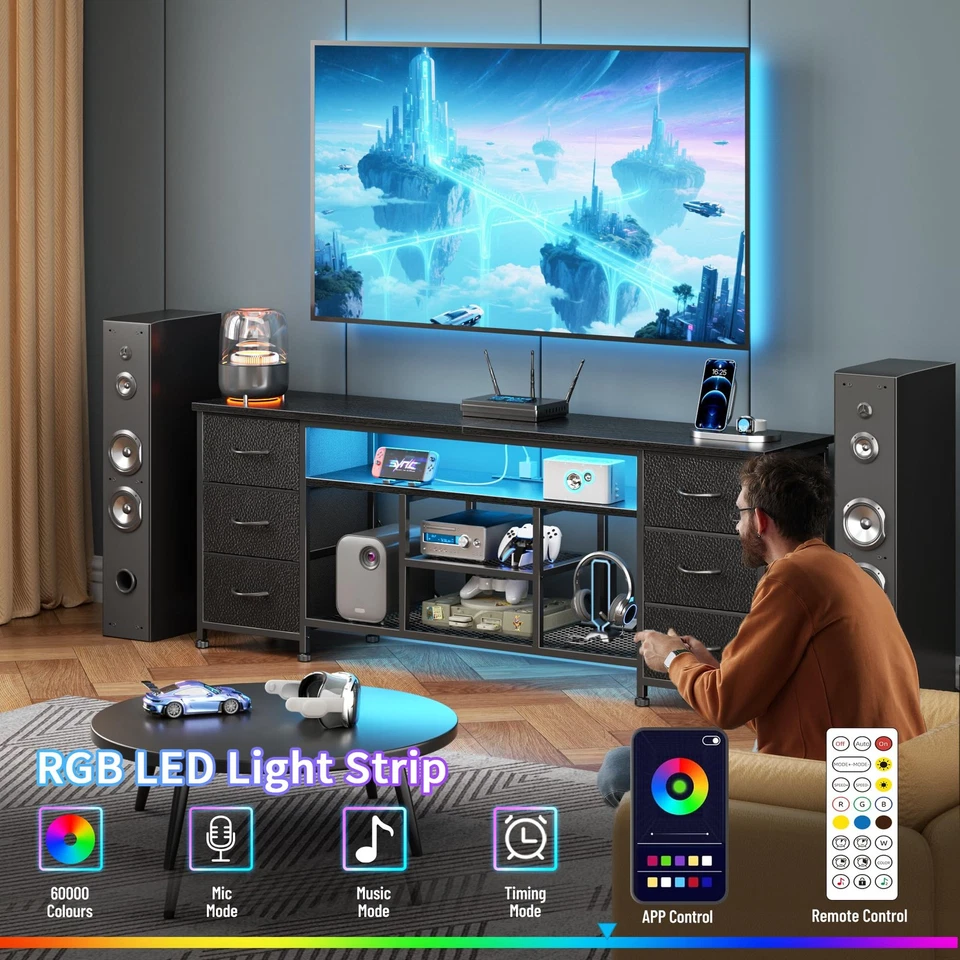 Suporte de TV LED para TV 65, 70 polegadas, centro de entretenimento 63 polegadas com tomada de energia... - Imagem 3 de 4