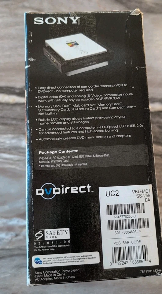 Sony VRD-MC1 DVDirect DVD Recorder USB AC Adapter Manual Discs Complete - Image 3 of 4