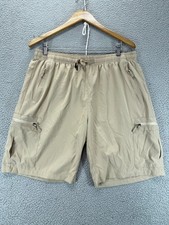 Unbranded Mens Elastic Waist Drawstring Cargo Shorts Khaki Tan Size XL