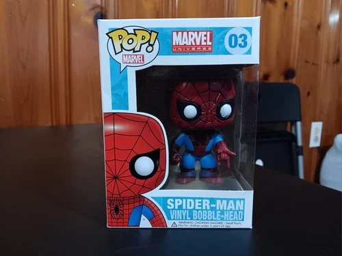 Funko Pop Spider-Man #03 Vinyl Figure Bobble Marvel Large Font RARE RELEASE 2014