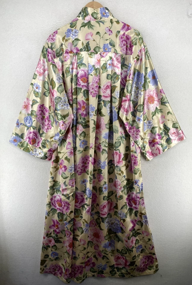 SANTE Camisón 1X Floral Satinado Caftán Muumuu Casa Abrigo Salón Beige Púrpura De Colección Foto 3 de 4