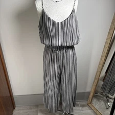 Xhilaration Striped Jumpsuit w/Straps, Black White Wide Leg Pants - Size S