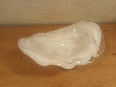 Vintage BREV Italian Pink Orange Wihte  Art Glass Fruit Bowl Dish 24cm