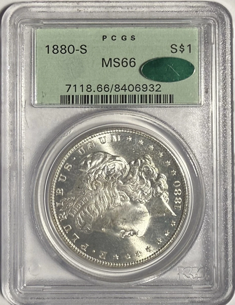PCGS Certified MS 66 Graded 1880 Year Morgan US Dollars (1878-1921