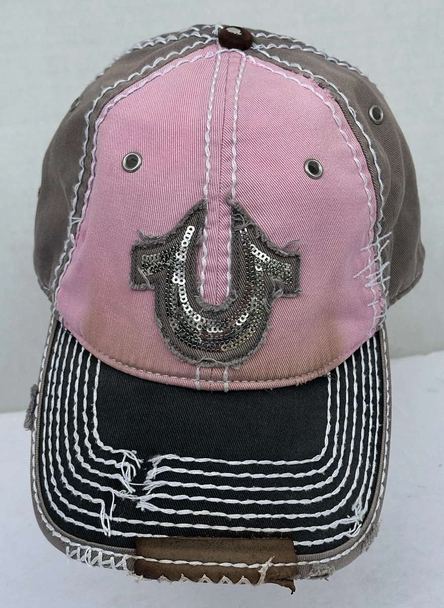 True Religion Distressed Style Strapback Trucker Baseball Cap Hat Tan pink True Religion Pink Men main image 3