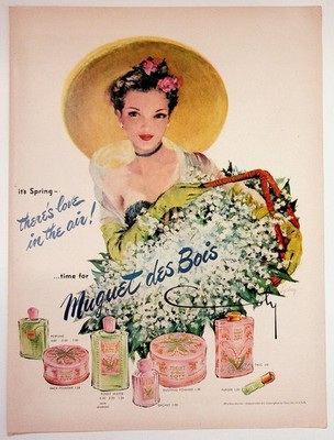 Coty Muguet des Bois Vintage Magazine Ad Pin-Up Art Perfume 1940s 1950s