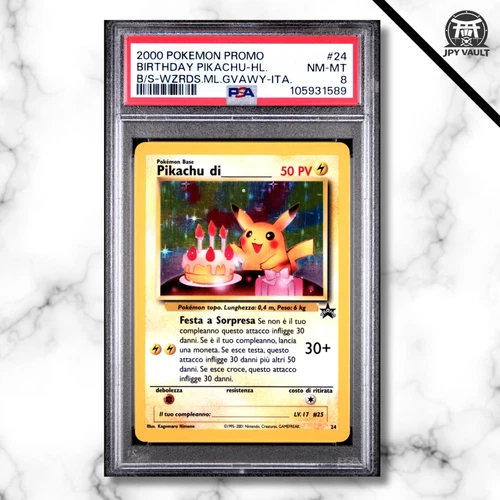Pokemon Card Italian - Birthday Pikachu #024 - Wizard Black Star - PSA 8