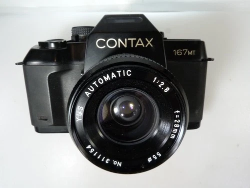 VINTAGE CONTAX 167MT 35mm Black SLR CAMERA,YUS AUTO 28/2.8 lens.READ