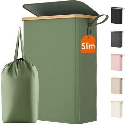 Lifewit 50L Slim Wäschekorb mit Deckel, schmaler Korb 50L, grün 
