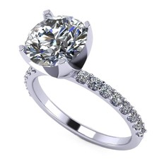 Platinum Plated 925 Sterling Silver 3 CTW Round Cut CZ Solitaire Ring - Size 7