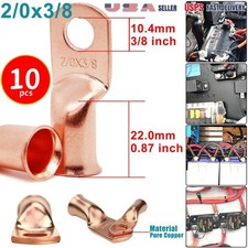 10pcs 2/0 AWG-3/8 Copper Cable lugs, 00 Gauge Wire lugs,Heavy Duty Battery Caber