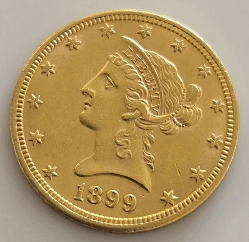 1899 LIBERTY HEAD HALF EAGLE $10 TEN DOLLAR GOLD COIN XF/AU ALMOST UNCIRCULATED