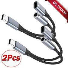 2x Samsung Galaxy S25 Headphone Adapter, USB C to AUX Mic Jack with PD 60W Gray
