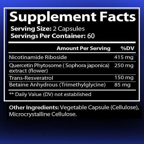 Anti Aging Supplement W/ Nicotinamide Riboside Plus Resveratrol 30/60/120 Caps - Bild 8 von 11