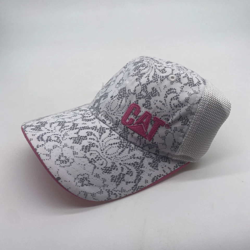 CAT Caterpillar Womens White Pink Hat Cap Baseball Adjustable Mesh Back - Image 2 of 4