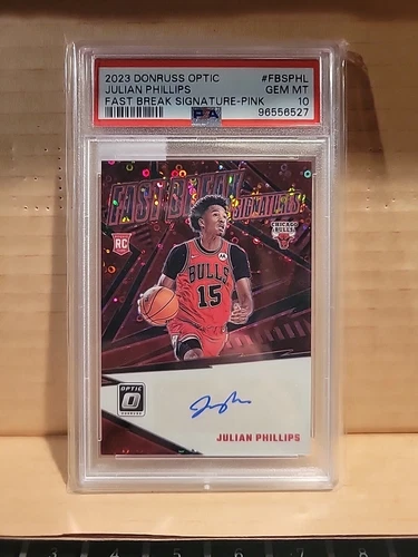 2023-24 Panini Donruss Optic Julian Phillips Fast Break Auto Pink 23/25 PSA 10