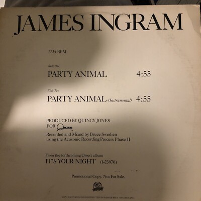 James Ingram Party Animal Promo album Qwest 1983 Quincy jones Record Lp Vinyl