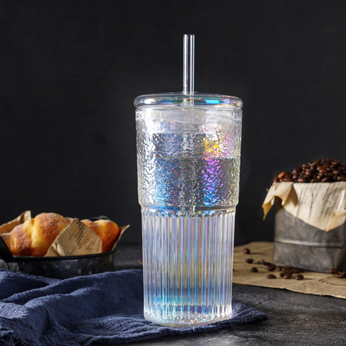 Colorful High Borosilicate Glass Cups with Lids and Glass Straws,20 OZ Rainbow I - Picture 5 of 12