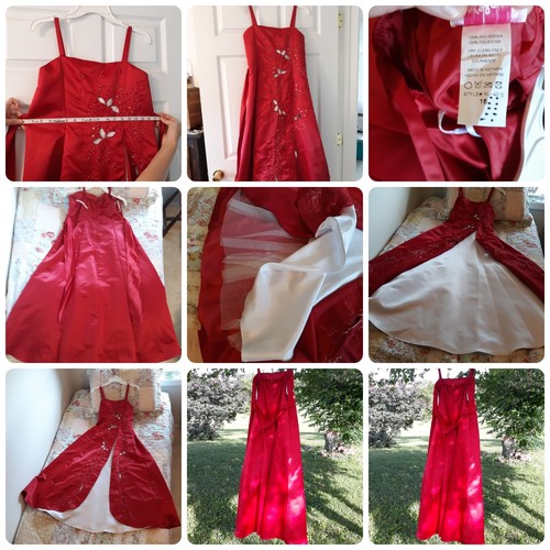 Kid's Love Party Pageant Bridesmaid Wedding Flower Girl Dress Size 16 Red& White - Picture 11 of 12