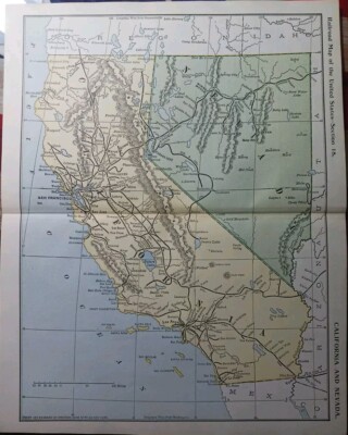 1895 Antique Train Route Map  CALIFORNIA NEVADA All Railroad Lines Stations 11×9