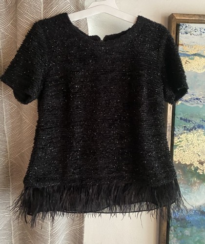 Deletta Anthropologie Top Womens Sz Small Shimmer Sequin Tweed Feather - Picture 5 of 15