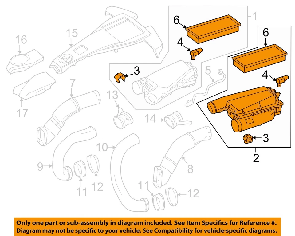 2012 2017 Mercedes CLS550 OEM Pair Air Filter Cleaner With Tubes - Image 3 of 4