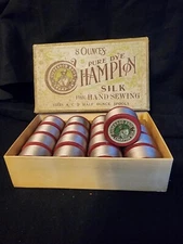Vintage box (8 ounces) of 16 wooden 1/2 oz. spools of Gudebrod Bros silk thread