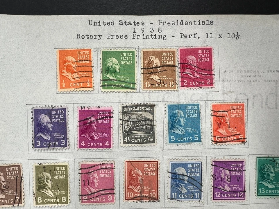US Postal Canceled stamp collection 1938 Rotary Presidentials Perf 11 x 10 1/2 - Image 2 of 4